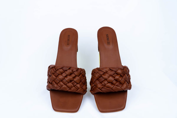 Espresso Brown Criss Cross Block Heels