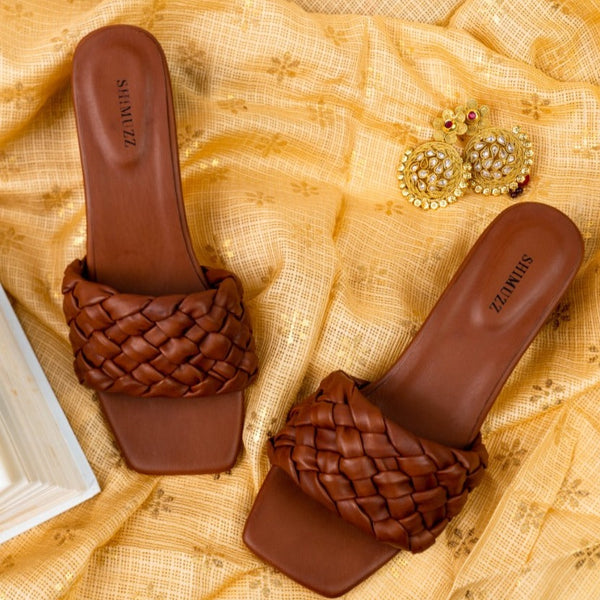 Espresso Brown Criss Cross Block Heels
