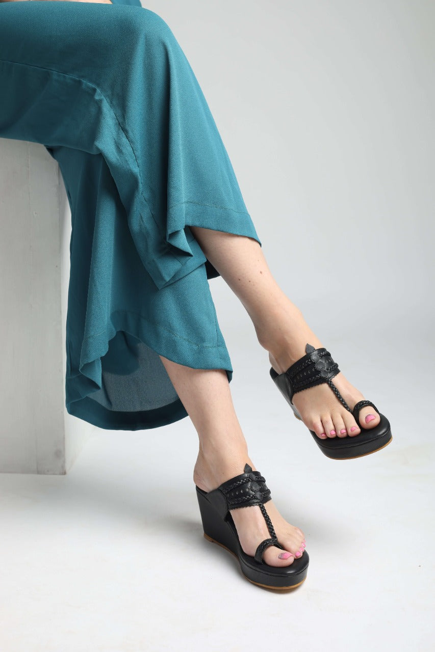 Mystic Black Kolhapuri Wedges â Shimuzz