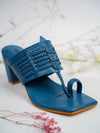 Peacock Blue Square Kolhapuri Block Heels