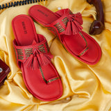 Tassel with gold braided red flats 