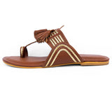 Tassel with gold braided brown flats 
